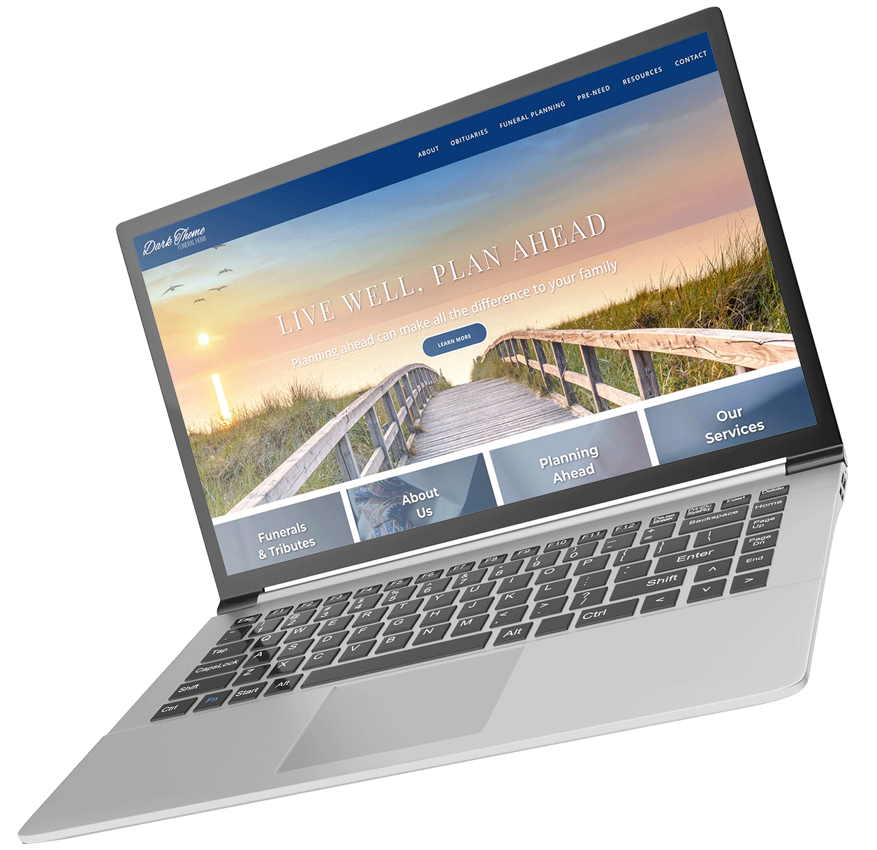 A laptop computer with a website on the screen.